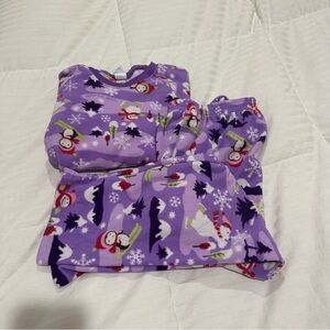 The Children's Place fleece Purple Pajamas set Snowmen and Penguins 10/12 large